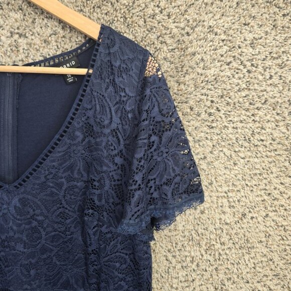 Torrid Dress Womens Plus 16 Navy Blue Lace Mini V Neck Lined Short Sleeve Casual - Picture 2 of 7